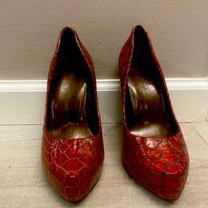 Snake Print Maroon/Red Heels/Only worn once very well taken care of